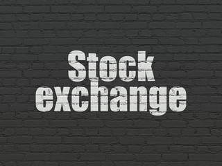 Fototapeta na wymiar Finance concept: Painted white text Stock Exchange on Black Brick wall background