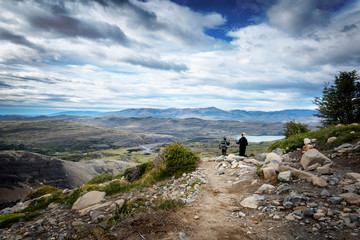 Hikers at Torres del Paine towers in Chile's most famous national park