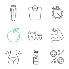 Fitness linear icons set