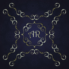 Vintage background, card, invitation with lace decoration, wedding design. Luxury frame on a blue seamless background