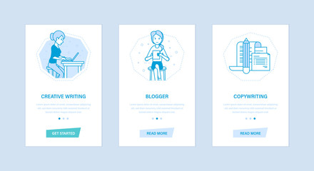 Creative writing, blogger, copywriting. User interfaces, screens phones.