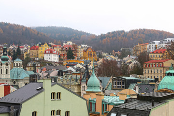 Cityscape of famous Czech Spa Karlovy Vary in the autumn