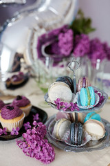 little boy birthday party, celebrating 2 years, bottles with juice, candy bar, decorations, violet party,cozy home, desserts, yummy, delicious meals, desserts, cake , blackberry muffins, macaroons