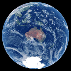 Earth from space. Satellite image of planet Earth. Photo of globe. Isolated physical map of Australia and Oceania (Australia, New Zealand, Pacific Islands). Elements of this image furnished by NASA. - 196144738