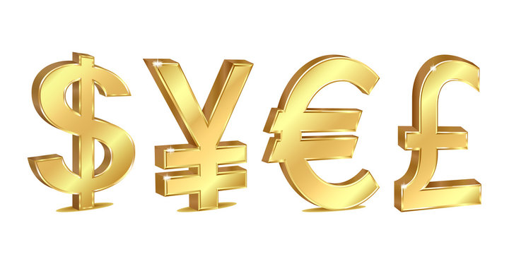 Set of golden currency sign