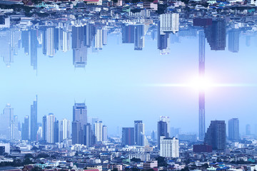Bangkok Upside down city in inception Sci-fi futuristic fantasy effect style, Sci-fi Concept city