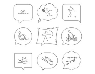 Swimming, tennis and golf icons. Biking, diving.