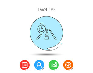Travel time icon. Road with timer sign.