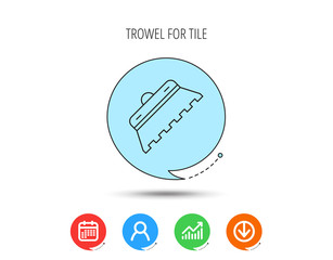 Trowel for tile icon. Spatula repair tool sign.