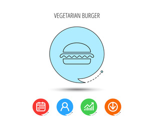 Vegetarian burger icon. Fast food sign.