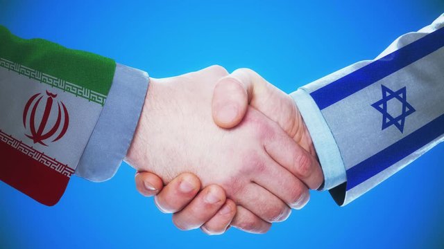 Iran - Israel  / Handshake concept animation about countries and politics / With matte channel