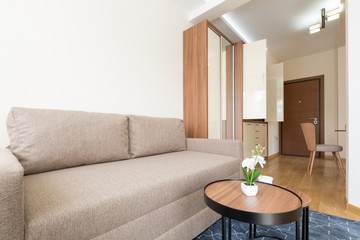 Interior of a hotel apartment, living room area