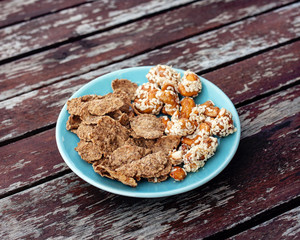 The healthy breakfast from nuts and flakes
