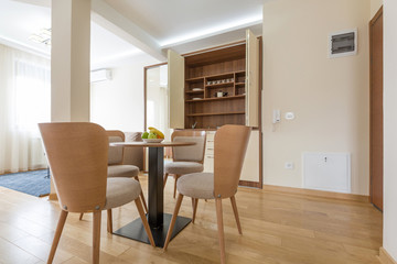 Interior of a hotel apartment, dining area
