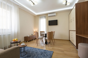 Interior of a hotel apartment, dining area
