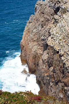 View along the rugged coastline with ocean views, Cape St Vincent, Algarge, Portugal.