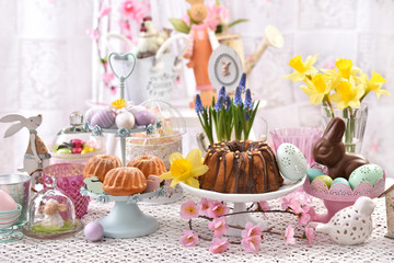 easter traditional cakes on festive table