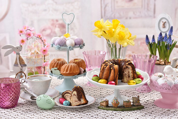 easter traditional cakes on festive table