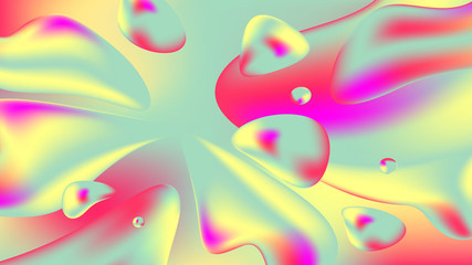 Background liquid. Background colorful abstract holographic 3D gradient  for web, packaging, poster, Billboard, cover, Wallpaper, presentation. A flowing liquid, flow of water. Raster illustration.