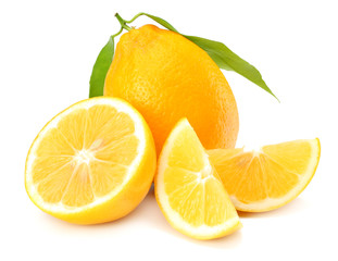 Fototapeta na wymiar healthy food. lemon with green leaf isolated on white background
