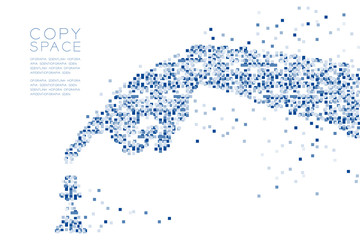 Abstract Geometric square box pattern Hand move pawn chess shape, concept design blue color illustration isolated on white background with copy space, vector eps 10