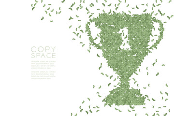 Abstract Banknotes pattern Number one Trophy Cup shape, Winner of business concept design green color illustration isolated on white background with copy space, vector eps 10
