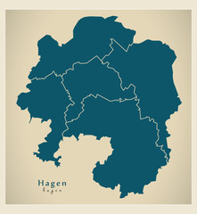 Modern City Map - Hagen city of Germany with boroughs DE