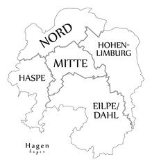 Modern City Map - Hagen city of Germany with boroughs and titles DE outline map