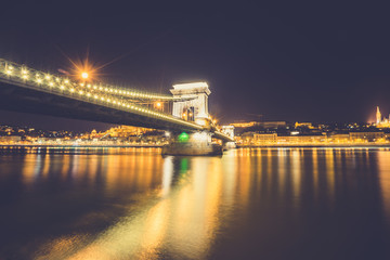Fototapeta na wymiar Chain bridge on Danube river in Budapest, Hungary