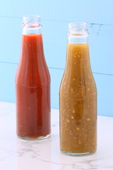 vintage red and green chili sauce