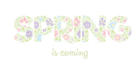 Pastel coloured banner with cute hand drawn flowers - spring concept. Vector.