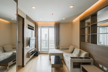 Modern spacious lounge or living room interior