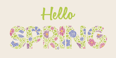 Vibrant spring banner with floral text. Vector.