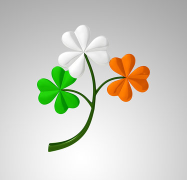 clover branch in  irish flag colors. St.Patrick's day. 3D illustration