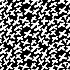 Hand drawn seamless repeating pattern with abstract shapes brush strokes in black and white