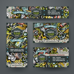 Corporate Identity vector templates set design with doodles hand drawn Electric cars theme