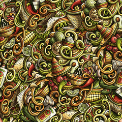 Cartoon mexican food doodles seamless pattern