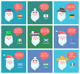 Foreign Santa Clauses Wish Happy New Year Posters
