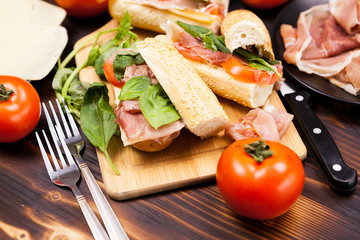 Close up on healthy delicious food on wooden table