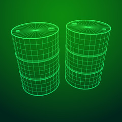 Metal barrel wireframe low poly mesh vector illustration.