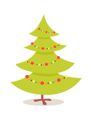 New Year Tree Icon on Stand Decorated by Garland