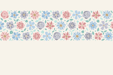 Template of a poster with pastel coloured flowers. Mother's Day, Woman's Day and Valentine's Day. Vector.