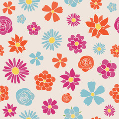 Spring background - seamless texture with flowers. Vector.
