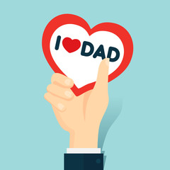 Fototapeta na wymiar Hand hold heart banner with I love dad text vector design