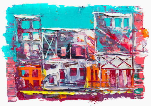 Abstract painting of city buildings © serge-b