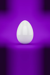 a white easter egg on purple background