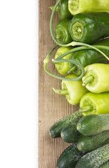 green peppers, cucumbers and garlic