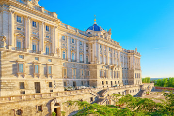 Fototapeta premium Building of Royal Palace in Madrid (Palacio Real de Madrid).