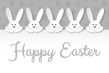 Easter bunny on background with eggs and wishes. Vector.