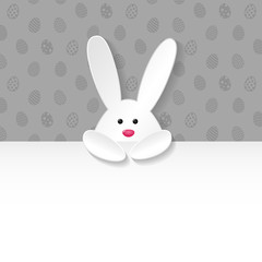 Template of Easter banner with cute bunny and egg texture. Vector.